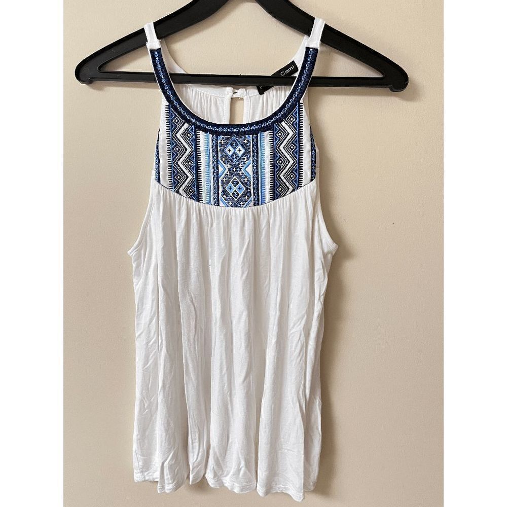 Kim & Cami Womens Embroidered Casual Sleeveless Peasant Blouse White Sz M